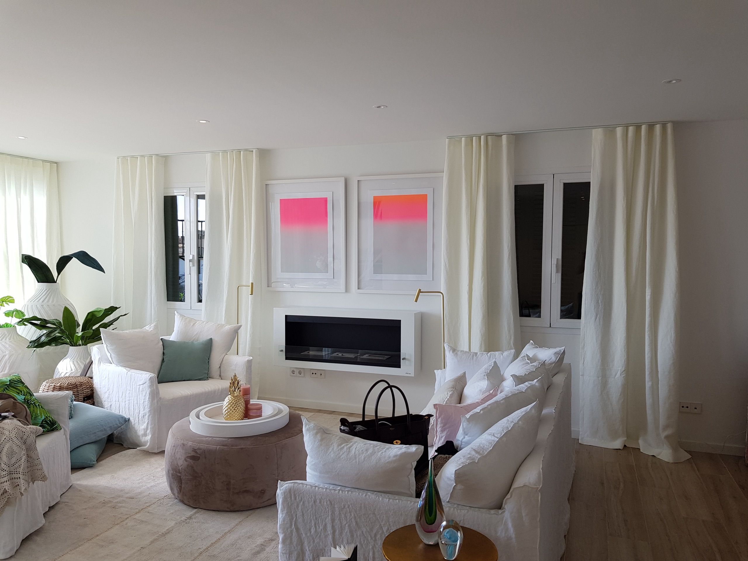 Traditional linen curtain in an apartment in Palma city centre, Mallorca