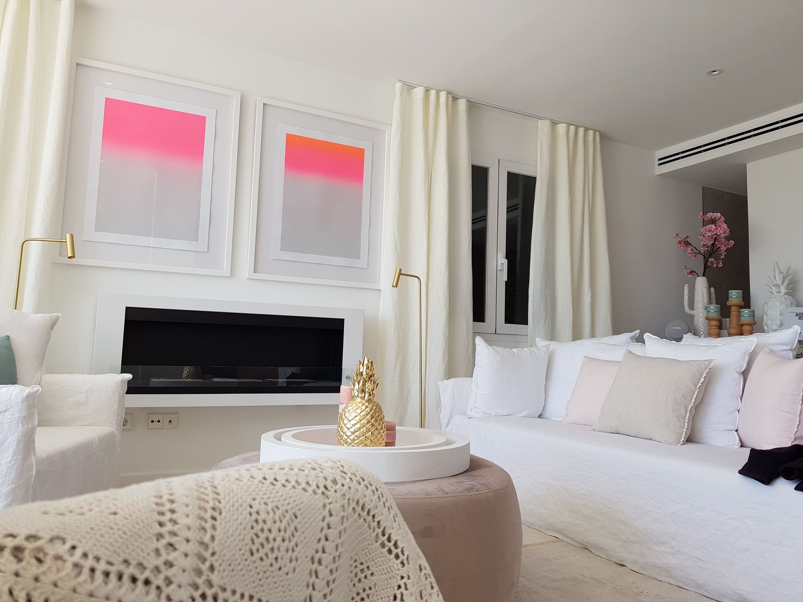 Living room fitted with linen curtains in Palma city centre, Mallorca