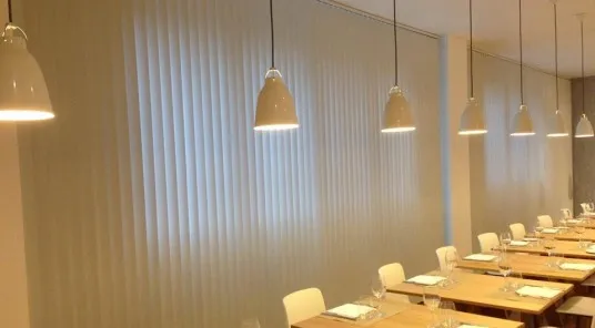 Screen fabric used throughout a restaurant