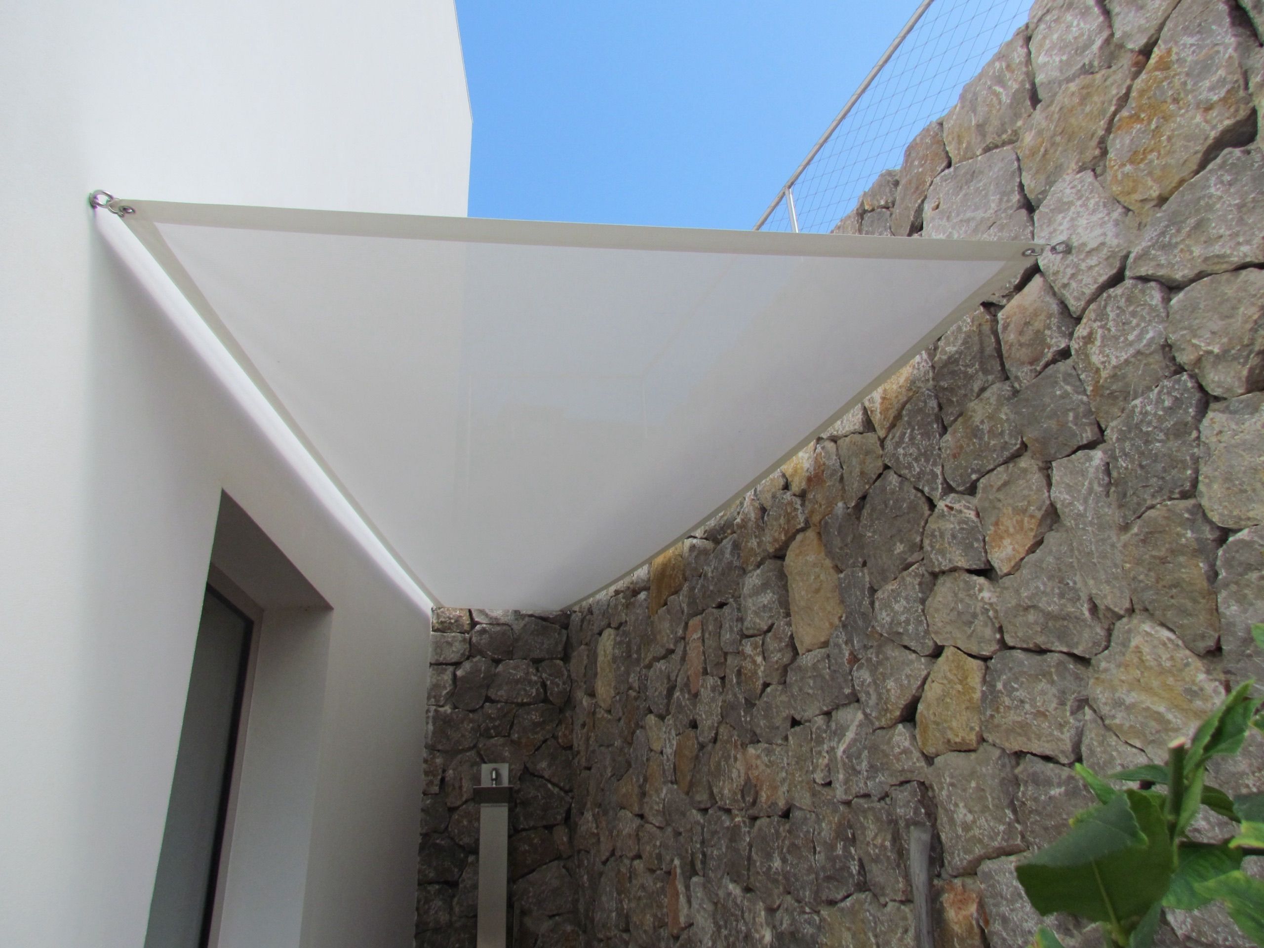 Shade sail covering an outdoor shower in Puerto de Andratx, Mallorca