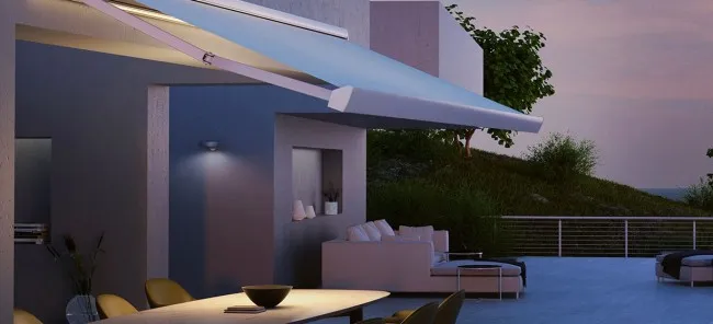 Square cassette awning with LED lights by Bat