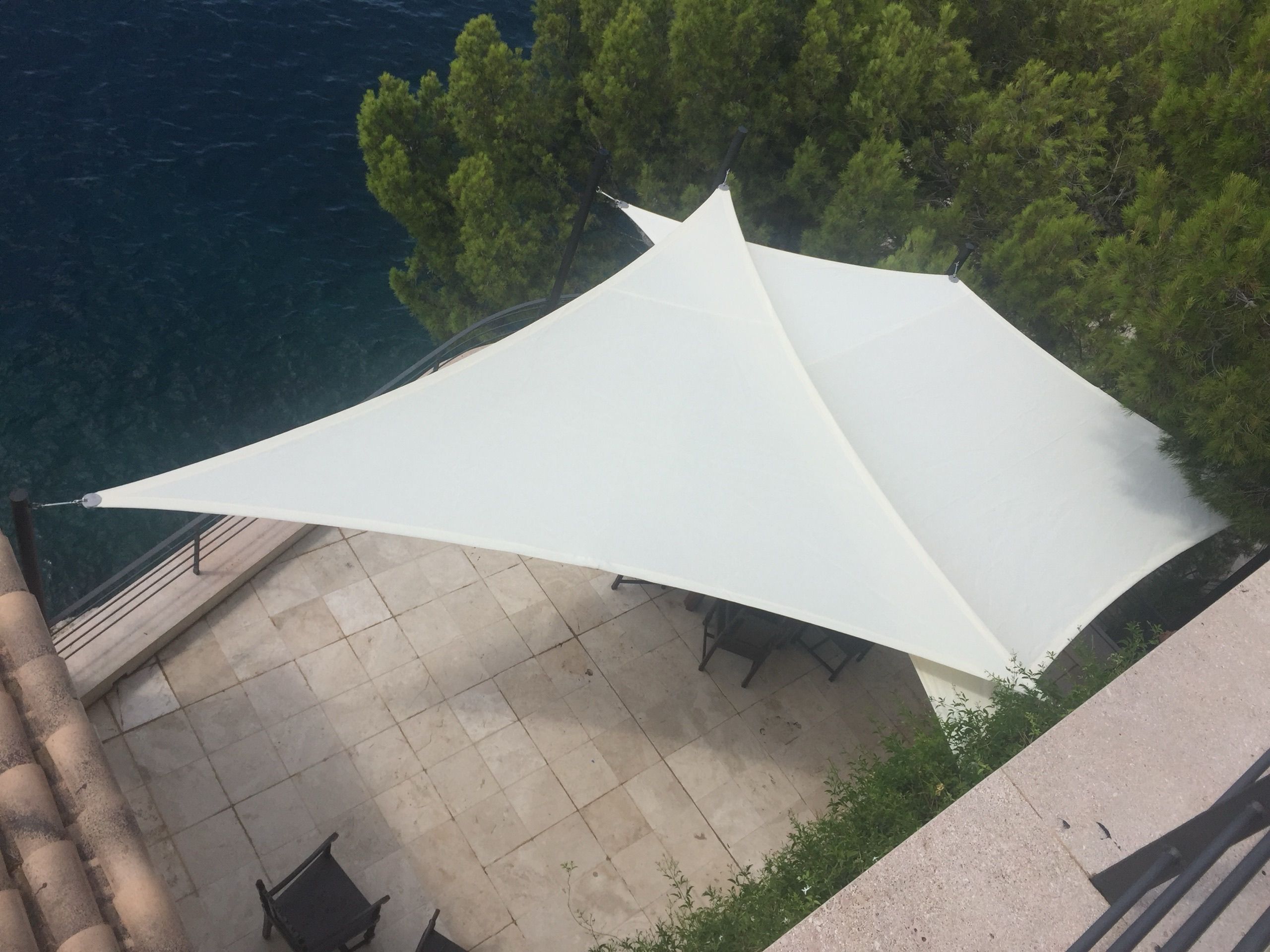 Terrace with shade sails fitted overlooking the sea in Cala Fornells, Mallorca