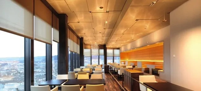 Roller blinds fitted in a restaurant
