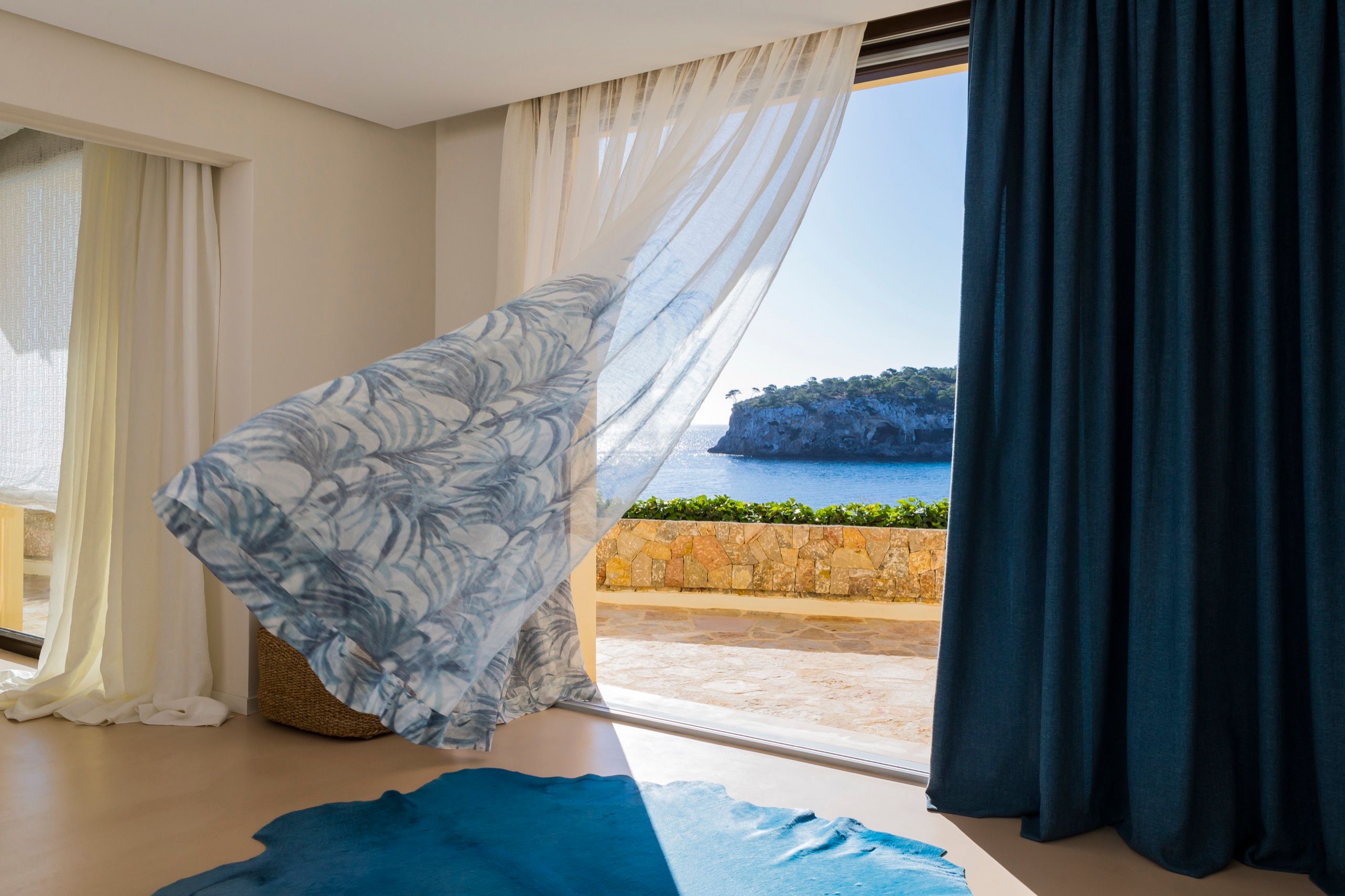 Traditional curtain in a natural fabric in a home in Portals Vells, Mallorca