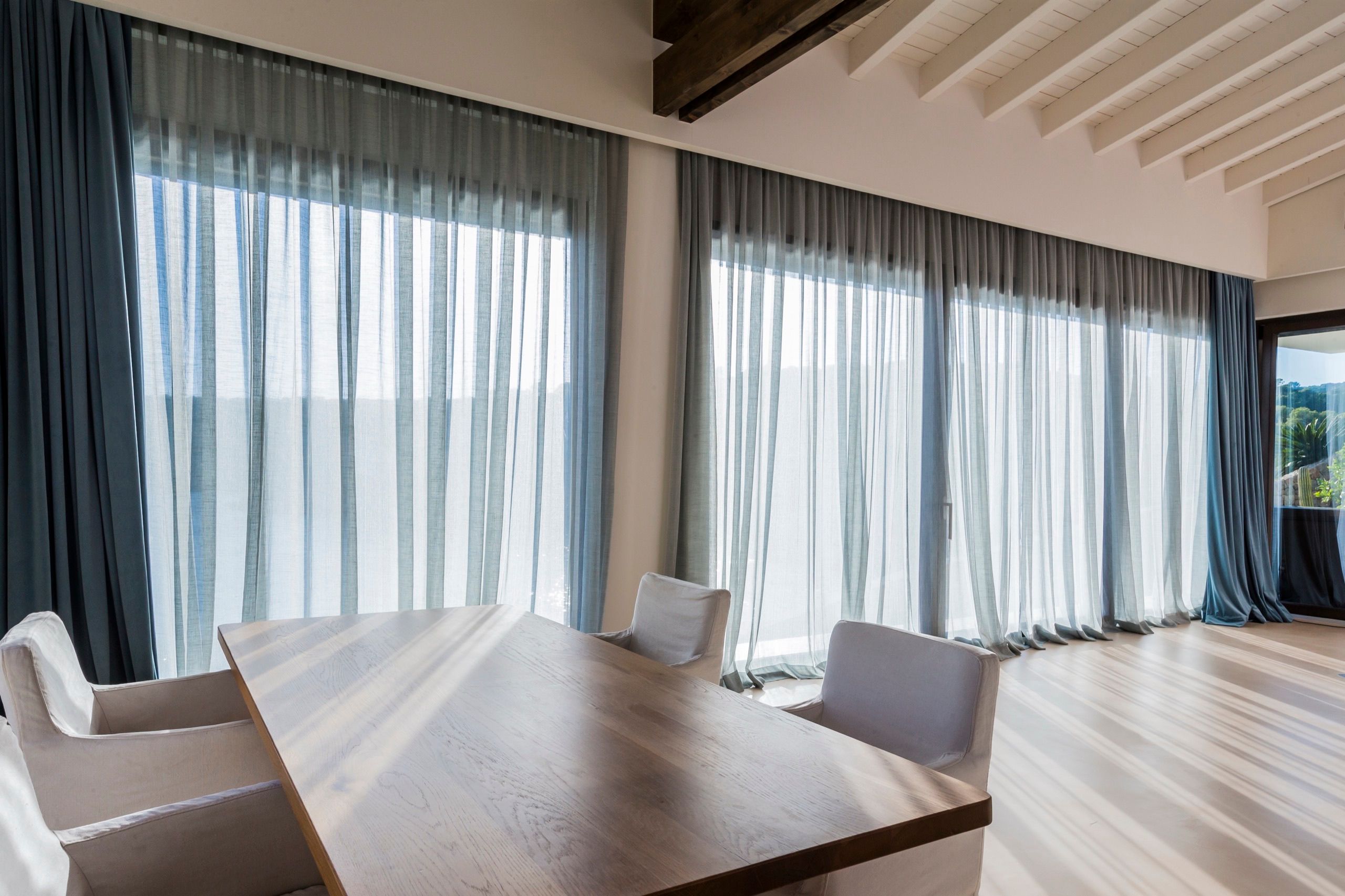 Detail of a traditional curtain with regular gathering in Portals Vells, Mallorca